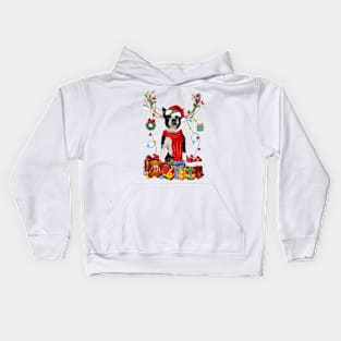 Black Boston Terrier Reindeer Santa Christmas Color Lights Kids Hoodie